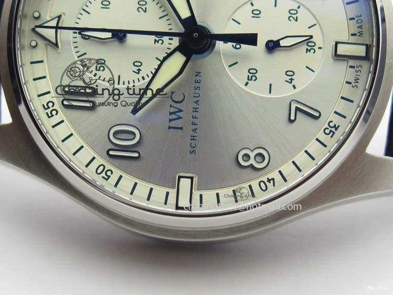 MIROTIME 1225 Pilot Chrono SS IW387809 ZF 1:1 Best Edition Silver Dial Blue Numbers On Blue Leather Strap A Lightweight 7263